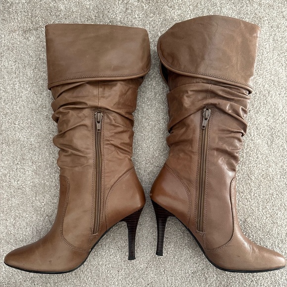 Aldo light brown leather slouch boots. - Picture 3 of 9